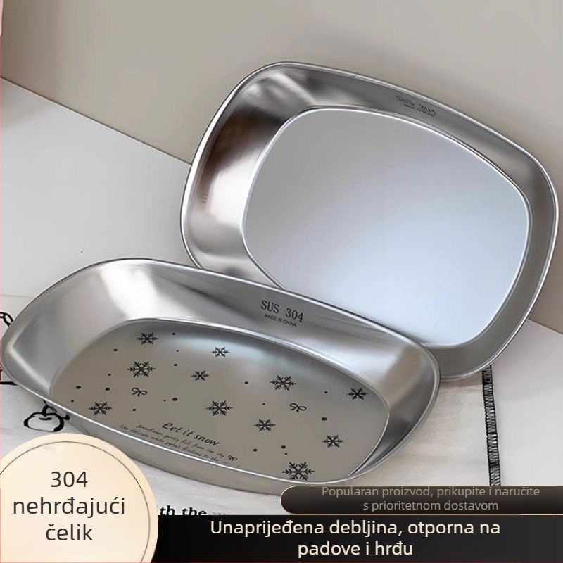 Kvadratni tanjur od 304 nehrđajućeg čelika, duboki tanjur, razni uzorci, elektroplatirani površinski sloj, mogućnost logotipa
