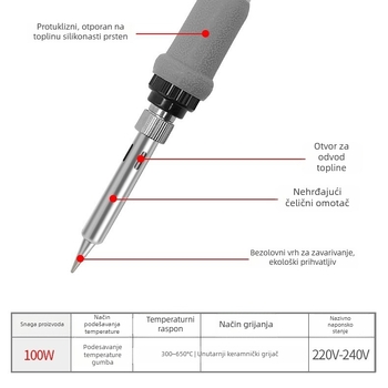 Lemilo za lemjenje 100W s prekidačem, 220V, industrijske klase, stalna temperatura, set