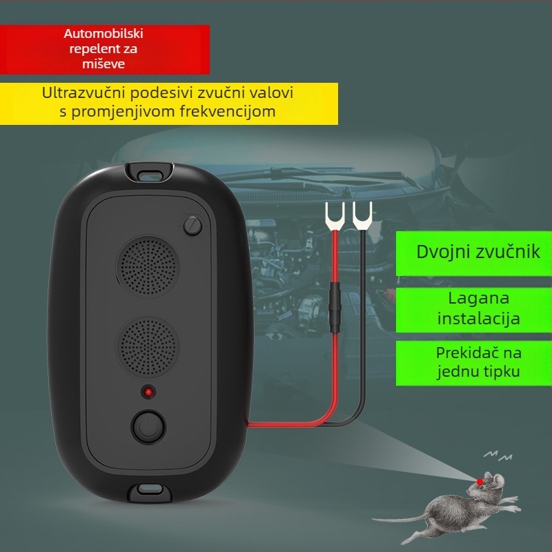 JL-213 Automobilom montirani prilagodljivi ultrazvučni odgonič miševa, 12V, 1–3W, ABS kućište