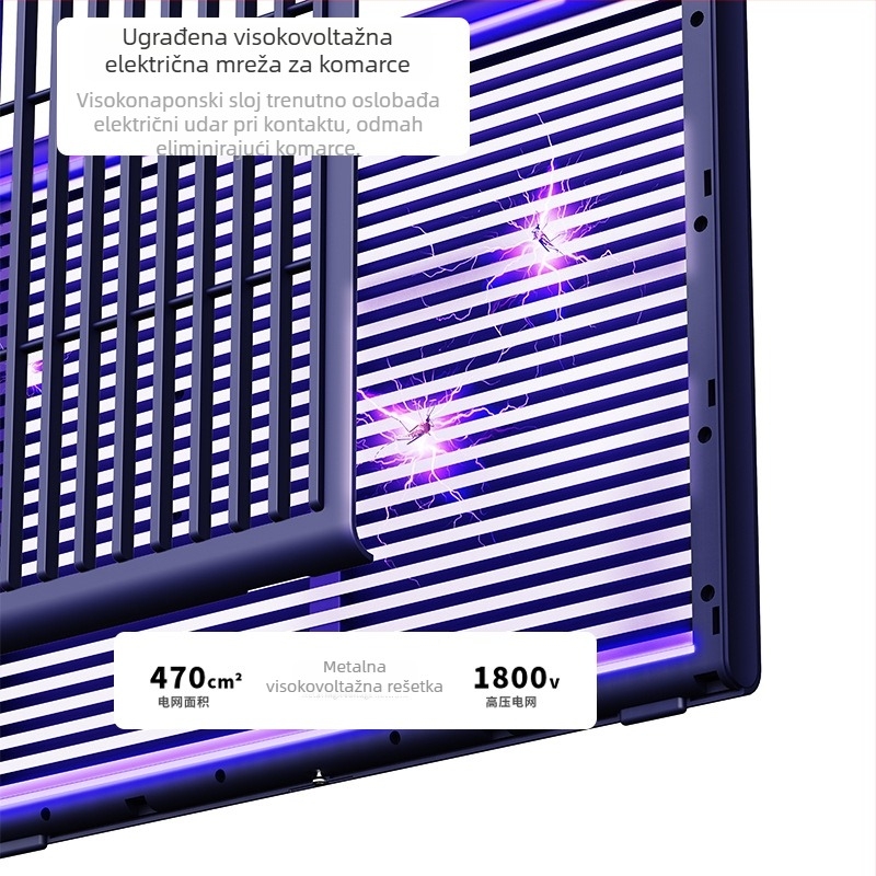 Prijenosna UV lampa za komarce, stolna ili za zidnu montažu, punjiva, električna zamka s fotokatalitičkom lampom za muhe, ABS kućište, 272×212×38.5 mm, mreža 1800V, za 11–20 m²