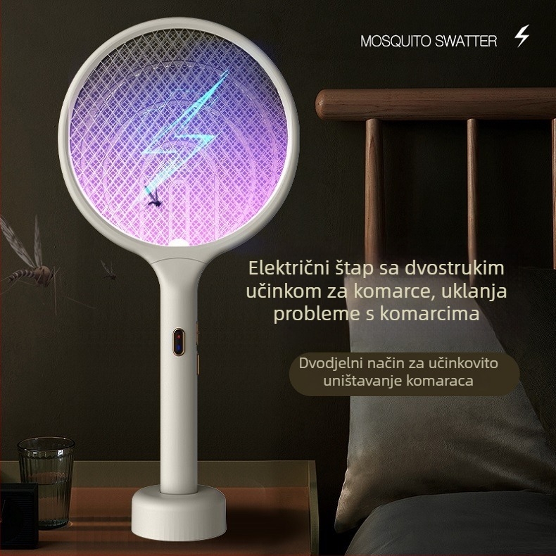 Električna raketa protiv komaraca | Model: 22 siva / 22 zlatna | Pokrivenost područja 20–50 m2 | Baterija 501–800 mAh | Način ubijanja: ručni električni šok