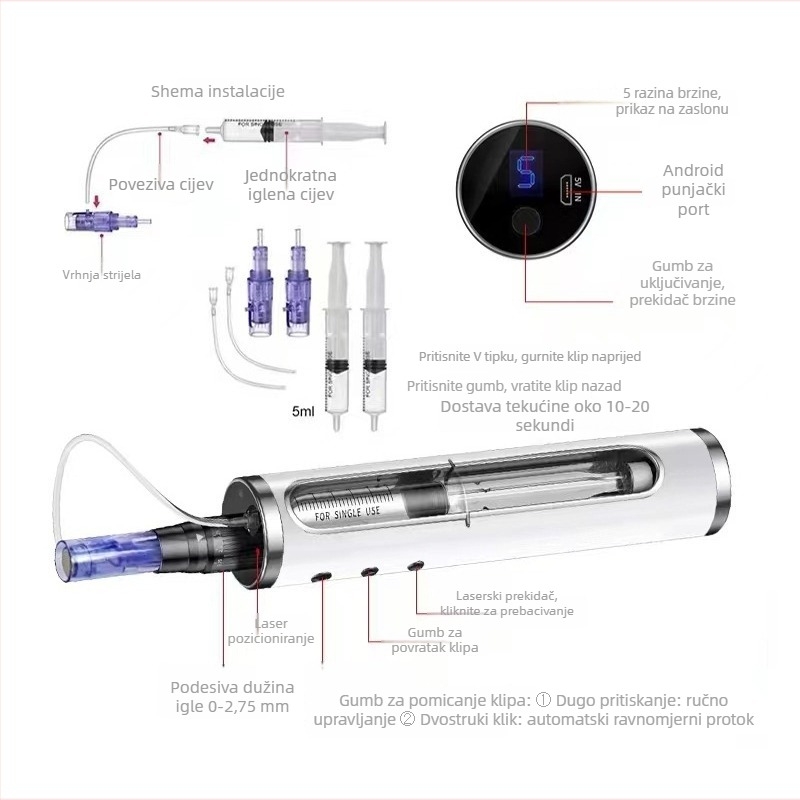 Uređaj za rast kose s vodnim svjetlom – ručni kozmetički alat s mikrokrystalnim perom, baterija 2000–4000 mAh, IPX3, prijenosno