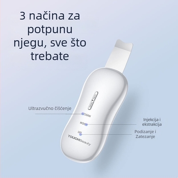 TOUCHBeauty ultrazvučni alat za njegu lica i čišćenje pora — prijenosno, vodootporno IPX8, ugrađena baterija 300–500 mAh