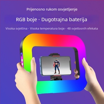 RGB LED kružno svjetlo – ručno prenosno svjetlo za livestream i fotografiranje, mekano svjetlo, ugrađena baterija, 5V, 10-50W, model YM-200rgb