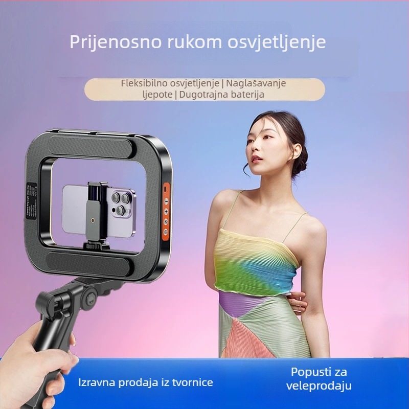 RGB LED kružno svjetlo – ručno prenosno svjetlo za livestream i fotografiranje, mekano svjetlo, ugrađena baterija, 5V, 10-50W, model YM-200rgb