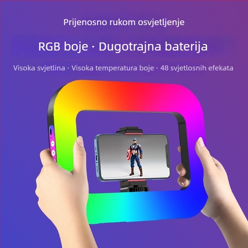 RGB LED kružno svjetlo – ručno prenosno svjetlo za livestream i fotografiranje, mekano svjetlo, ugrađena baterija, 5V, 10-50W, model YM-200rgb