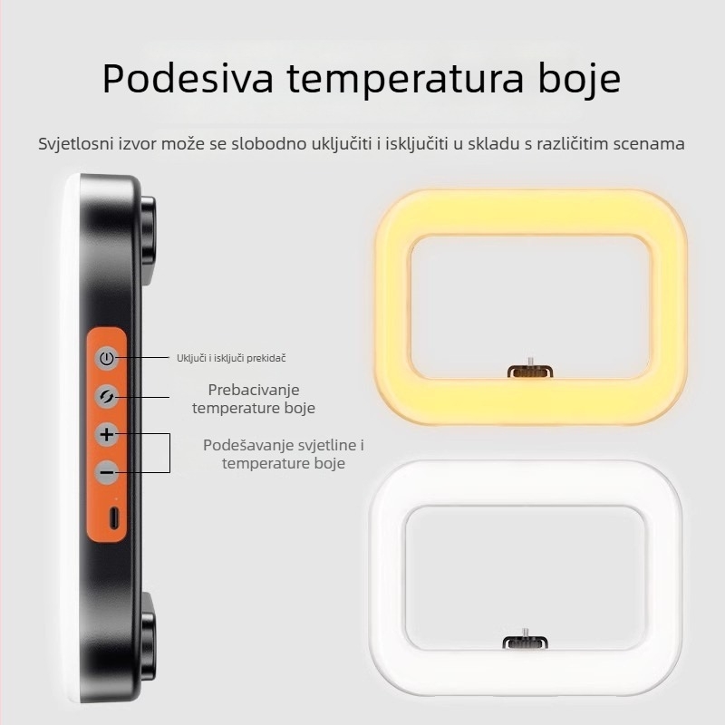 RGB LED kružno svjetlo – ručno prenosno svjetlo za livestream i fotografiranje, mekano svjetlo, ugrađena baterija, 5V, 10-50W, model YM-200rgb