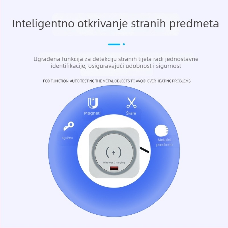 Ugrađeni bežični punjač za stol s USB-A i USB-C, 15W Qi, otvor za montažu 60 mm, brzo punjenje QC3.0