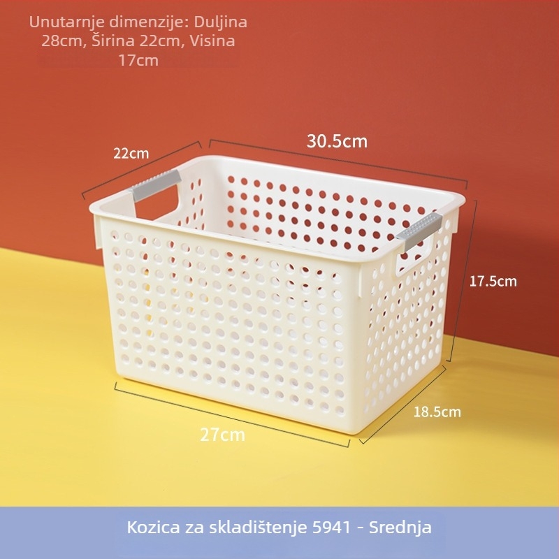 Plastična košara za pohranu s ručkom – model 5940, brand Rice Wood, pogodna za organiziranje uredskih potrepština, kozmetike, knjiga i sitnica