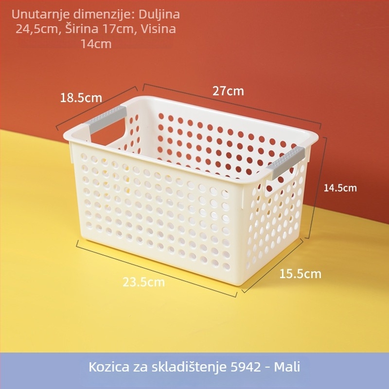 Plastična košara za pohranu s ručkom – model 5940, brand Rice Wood, pogodna za organiziranje uredskih potrepština, kozmetike, knjiga i sitnica