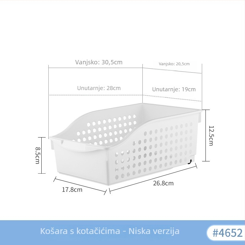 Plastična košara za pohranu s ručkom – model 5940, brand Rice Wood, pogodna za organiziranje uredskih potrepština, kozmetike, knjiga i sitnica