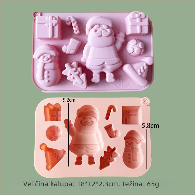 Silikonska kalupa za Djeda Božićnjaka i božićno drvce – Višenamjenska za pečenje, čokoladni mousse, svijeću, gips i sapun