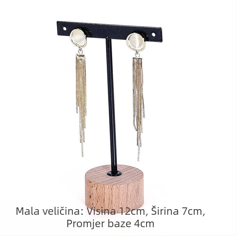 Držač za naušnice, drvo + metal, T-oblik, željezni umjetnički dizajn, jednodijelni sloj, ženski stil