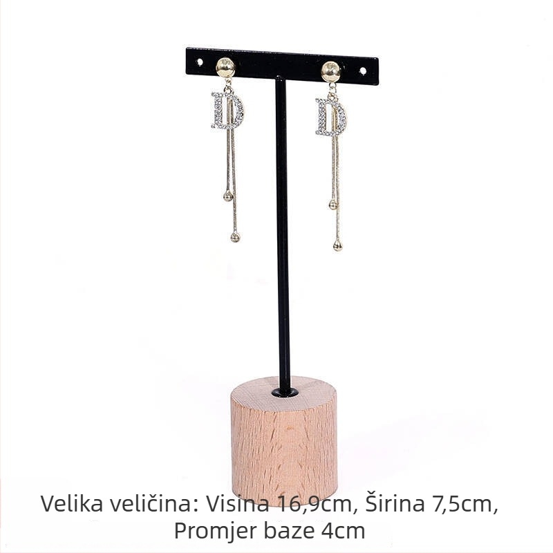 Držač za naušnice, drvo + metal, T-oblik, željezni umjetnički dizajn, jednodijelni sloj, ženski stil