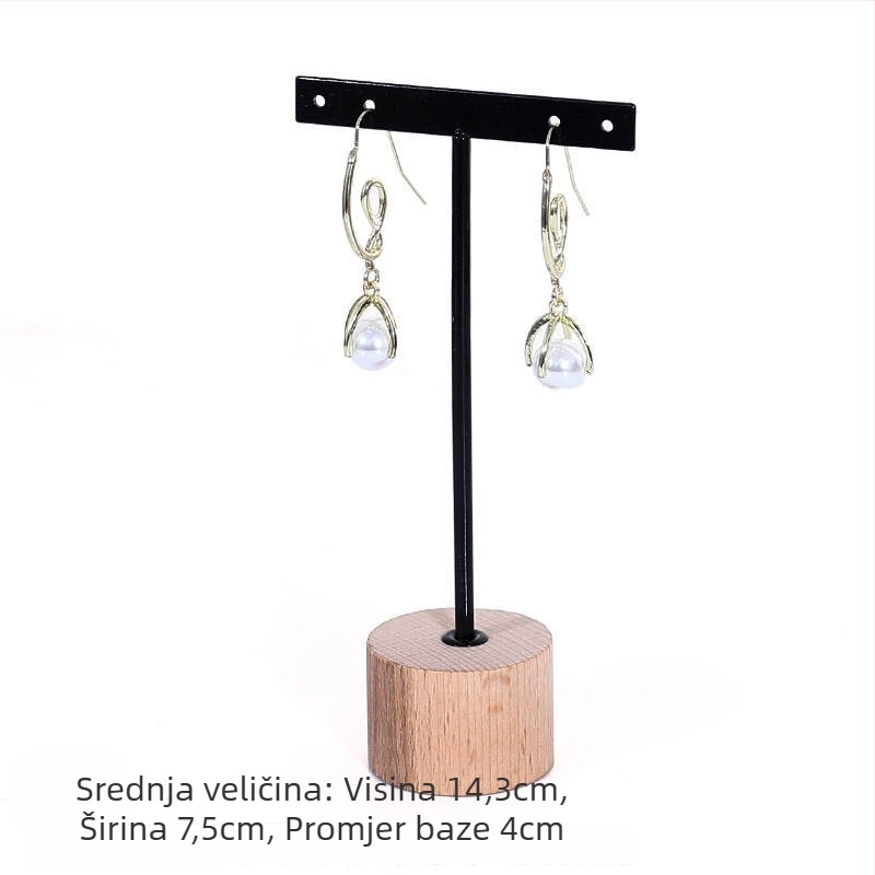 Držač za naušnice, drvo + metal, T-oblik, željezni umjetnički dizajn, jednodijelni sloj, ženski stil