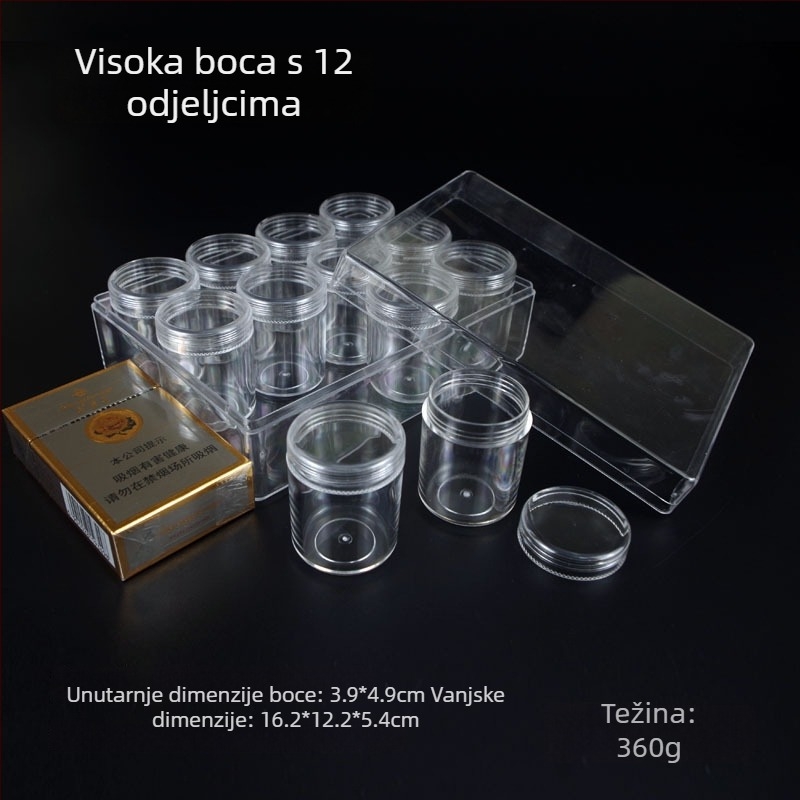 Prozirna akrilna kutija s 18 odjeljaka za pohranu perli, sa srebrnim zatvaračem i izložbenim pladnjem