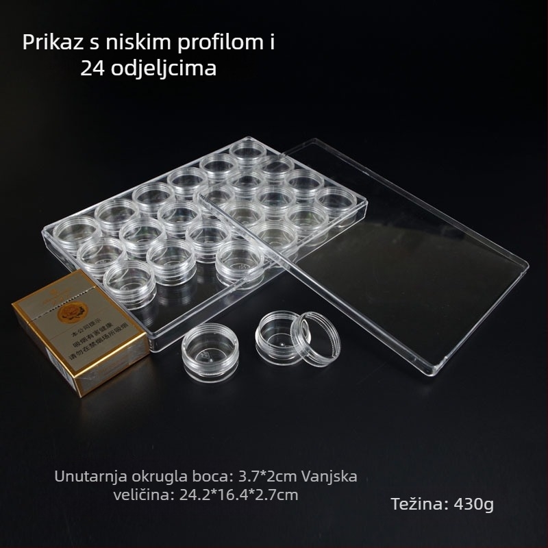 Prozirna akrilna kutija s 18 odjeljaka za pohranu perli, sa srebrnim zatvaračem i izložbenim pladnjem