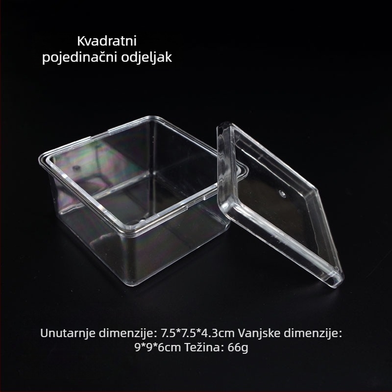 Prozirna akrilna kutija s 18 odjeljaka za pohranu perli, sa srebrnim zatvaračem i izložbenim pladnjem