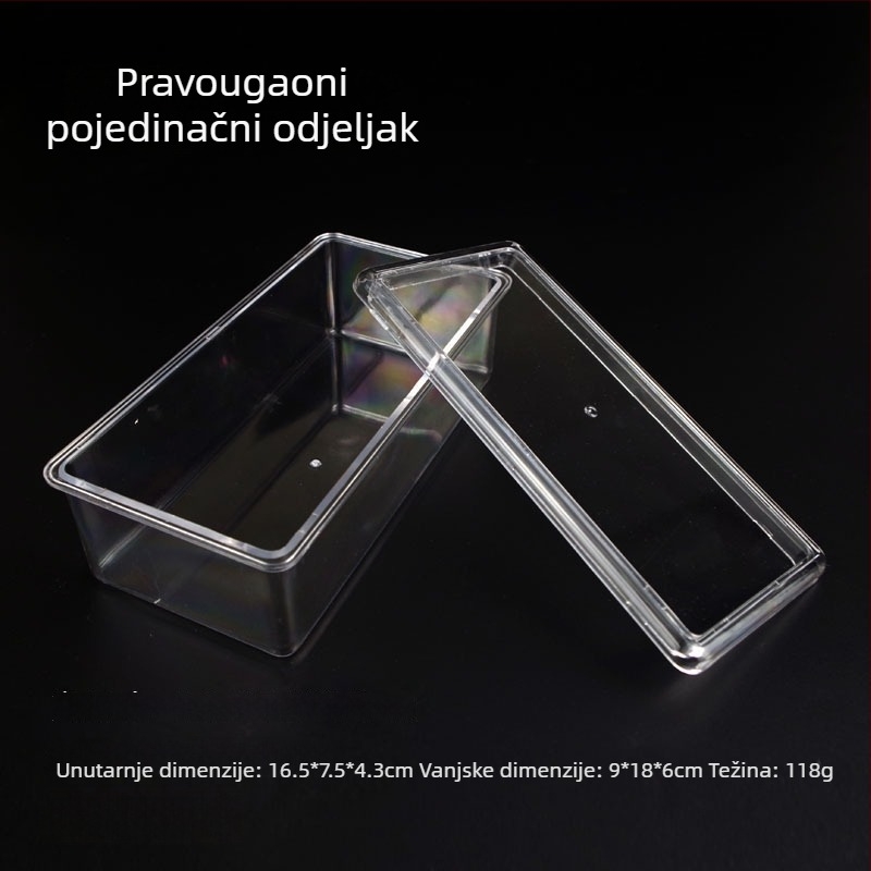 Prozirna akrilna kutija s 18 odjeljaka za pohranu perli, sa srebrnim zatvaračem i izložbenim pladnjem