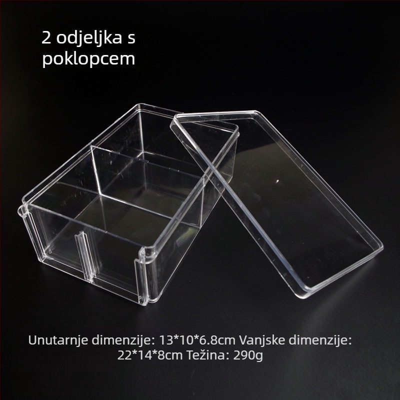 Prozirna akrilna kutija s 18 odjeljaka za pohranu perli, sa srebrnim zatvaračem i izložbenim pladnjem