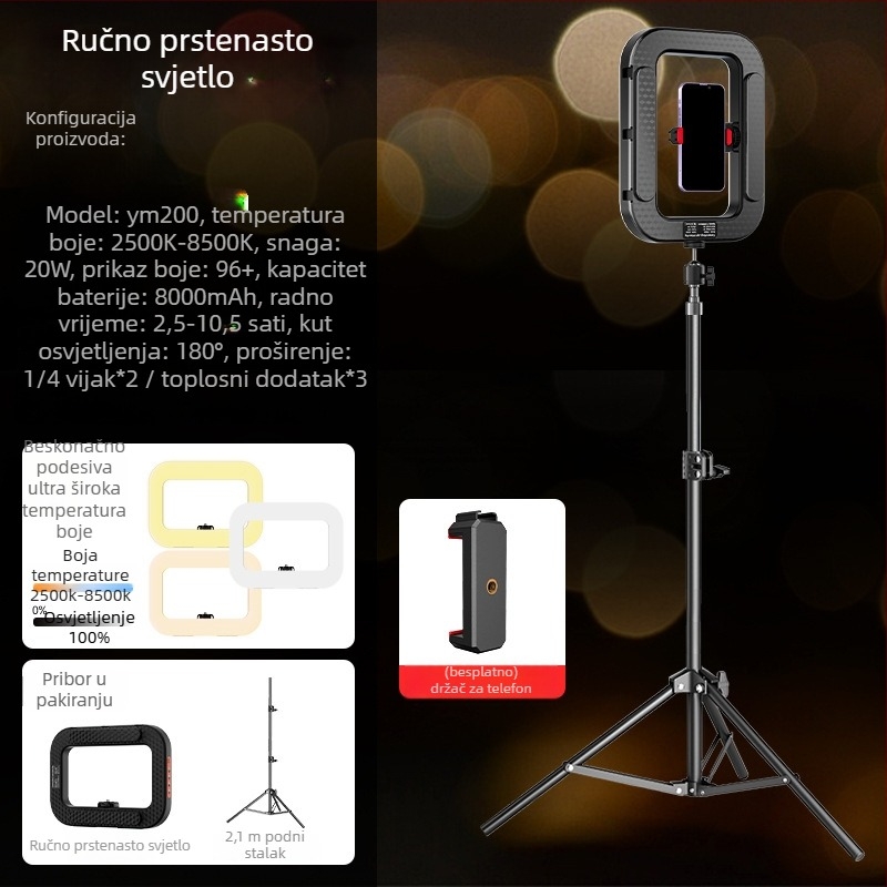 Prijenosno LED svjetlo u obliku prstena za live streaming i portretno fotografiranje – ugrađena baterija, 10–50W, 5V, prilagodljivo, autorizirana privatna marka Zc.ltd