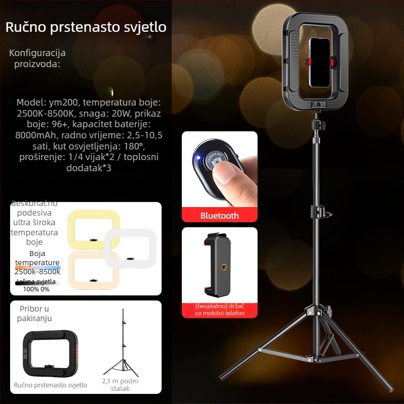 Prijenosno LED svjetlo u obliku prstena za live streaming i portretno fotografiranje – ugrađena baterija, 10–50W, 5V, prilagodljivo, autorizirana privatna marka Zc.ltd