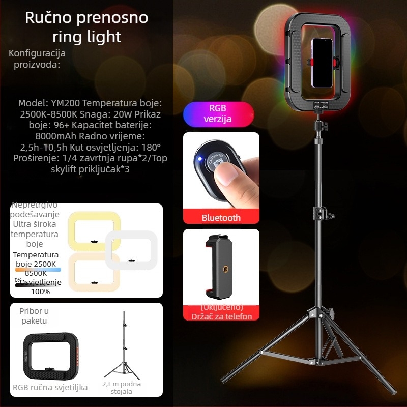 Prijenosno LED svjetlo u obliku prstena za live streaming i portretno fotografiranje – ugrađena baterija, 10–50W, 5V, prilagodljivo, autorizirana privatna marka Zc.ltd