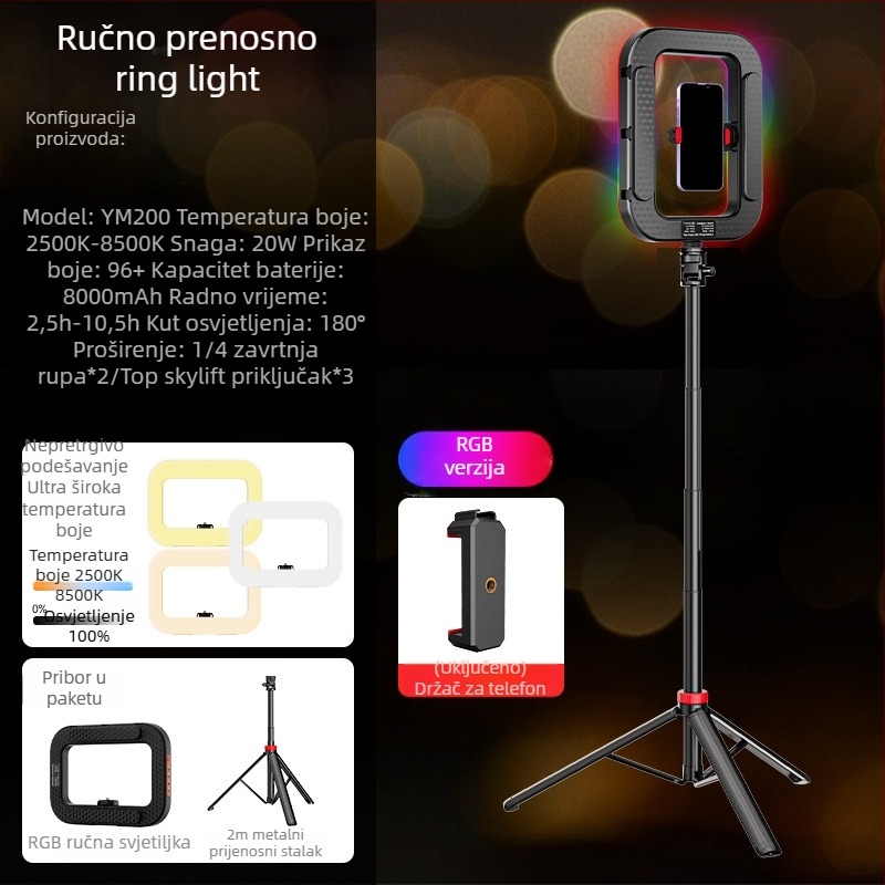 Prijenosno LED svjetlo u obliku prstena za live streaming i portretno fotografiranje – ugrađena baterija, 10–50W, 5V, prilagodljivo, autorizirana privatna marka Zc.ltd