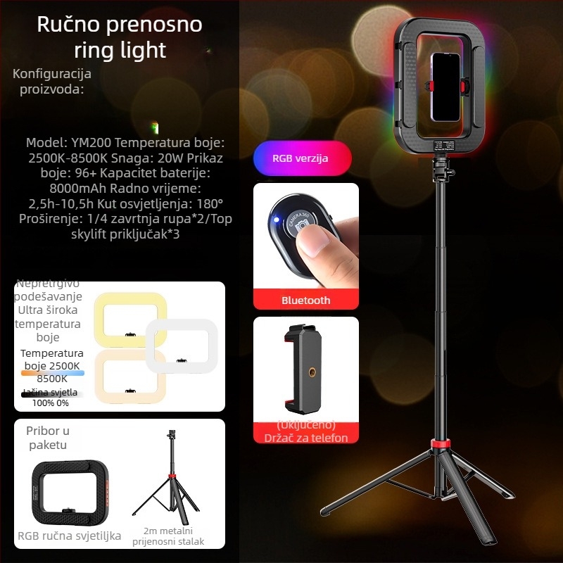 Prijenosno LED svjetlo u obliku prstena za live streaming i portretno fotografiranje – ugrađena baterija, 10–50W, 5V, prilagodljivo, autorizirana privatna marka Zc.ltd