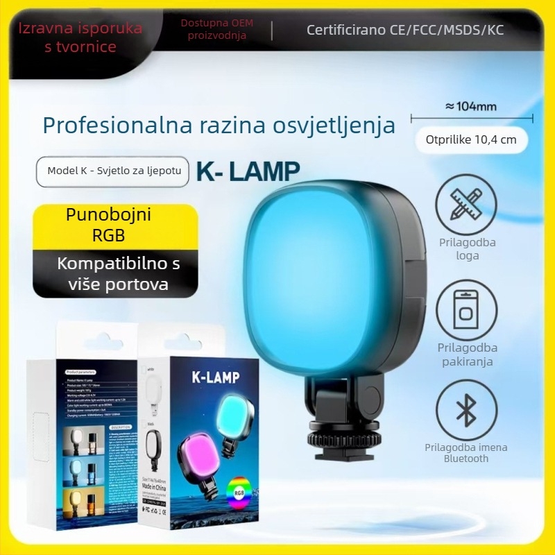 Mini svjetlo za fotografiranje, džepno svjetlo u stilu K, s tri boje temperature, snaga ispod 10W, napon 2,8–3,7V