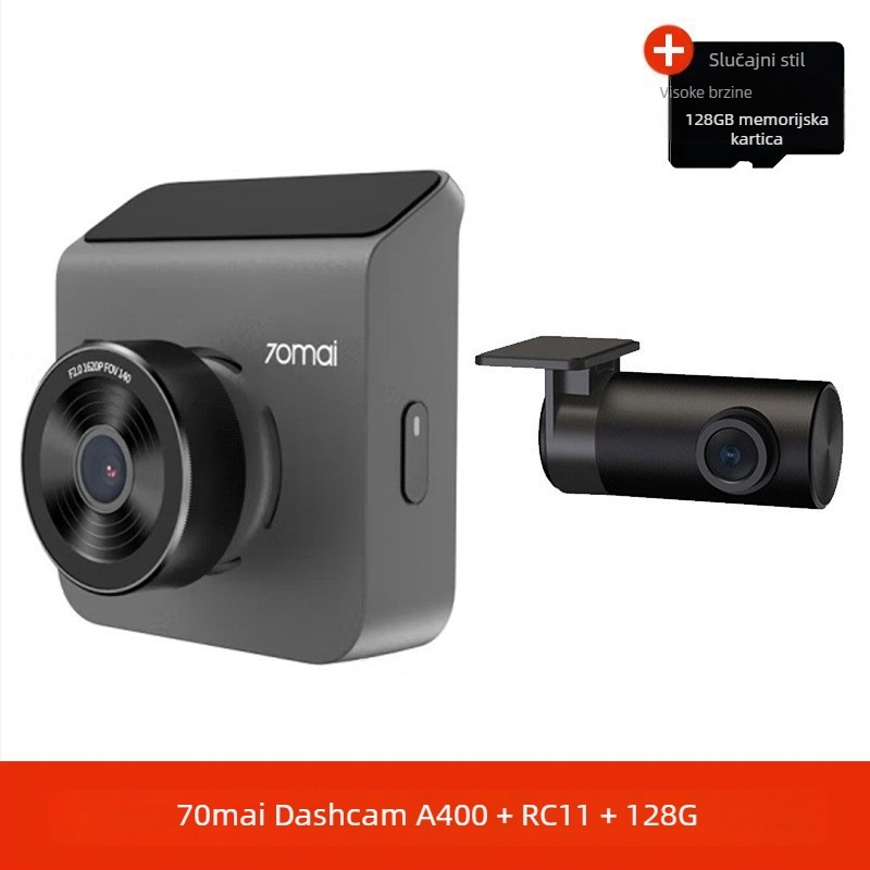 70Mai A400 automobilski video registrator: Panoramski dvostruki objektiv za nadzor parkiranja, 120°, 1600P, 5MP, otvor blende F2.0, TF kartica