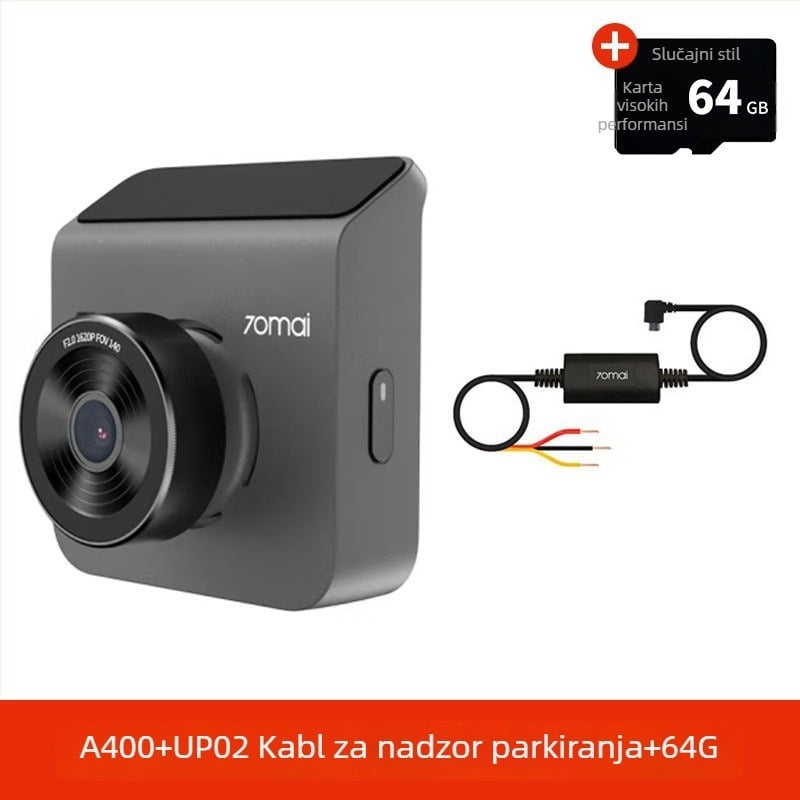 70Mai A400 automobilski video registrator: Panoramski dvostruki objektiv za nadzor parkiranja, 120°, 1600P, 5MP, otvor blende F2.0, TF kartica