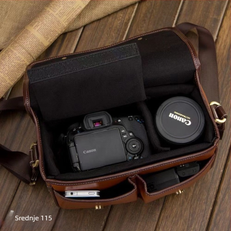 Torba za fotoaparat SLR s prostorom za objektive, PU materijal, remen s jastukom zraka, retro stil