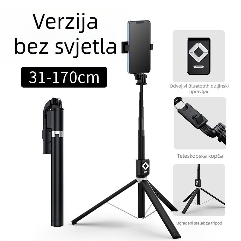 BT12 Bluetooth selfie štapić sa stativom i LED osvjetljenjem, daljinsko upravljanje