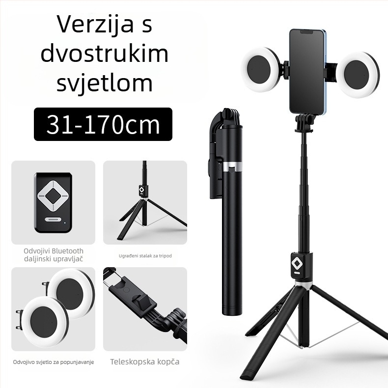 BT12 Bluetooth selfie štapić sa stativom i LED osvjetljenjem, daljinsko upravljanje