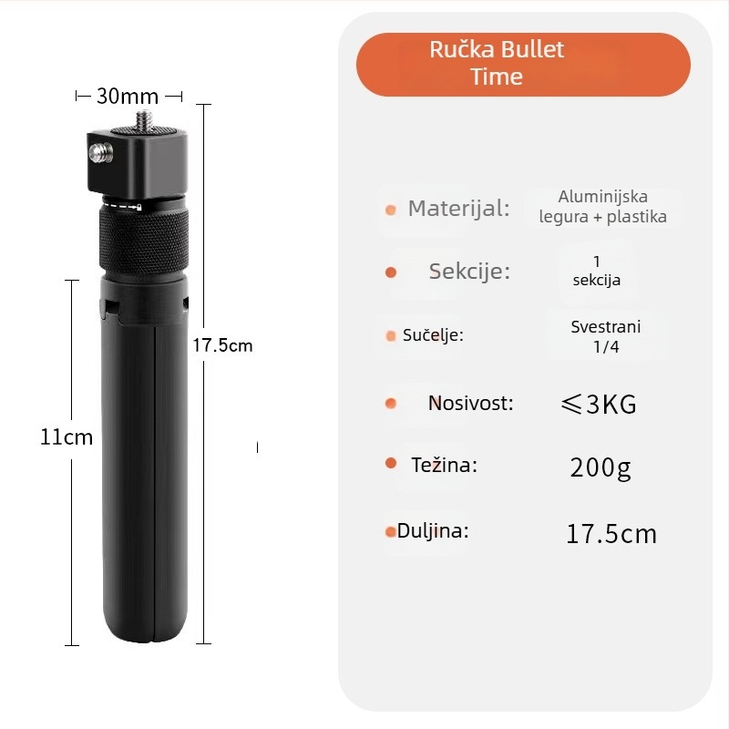Bullet Time držač za selfie štap s rotirajućim snimanjem, 5-sekcijski aluminijski spoj, nosivost 2–5 kg