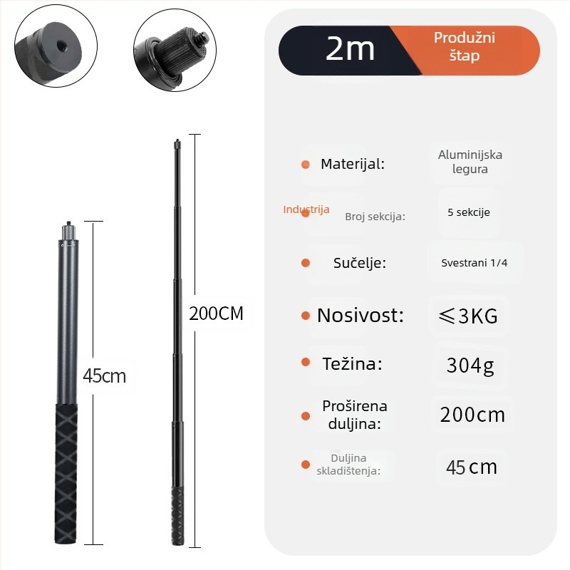 Bullet Time držač za selfie štap s rotirajućim snimanjem, 5-sekcijski aluminijski spoj, nosivost 2–5 kg