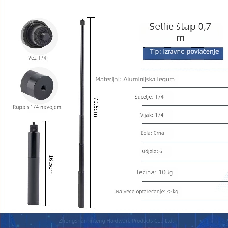 Bullet Time držač za selfie štap s rotirajućim snimanjem, 5-sekcijski aluminijski spoj, nosivost 2–5 kg