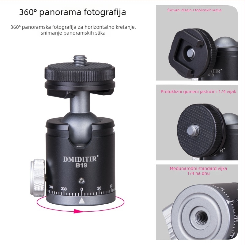 T130+T150+T180 stativ s kugličnom glavom - aluminijska legura + ABS, nosivost 6-10 kg, ploča brzog oslobađanja uključena