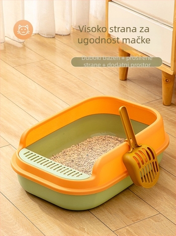 Kutija za mačji izmet s poluzatvorenim dizajnom, otvoreni vrh, plastična konstrukcija protiv prskanja