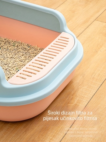 Kutija za mačji izmet s poluzatvorenim dizajnom, otvoreni vrh, plastična konstrukcija protiv prskanja