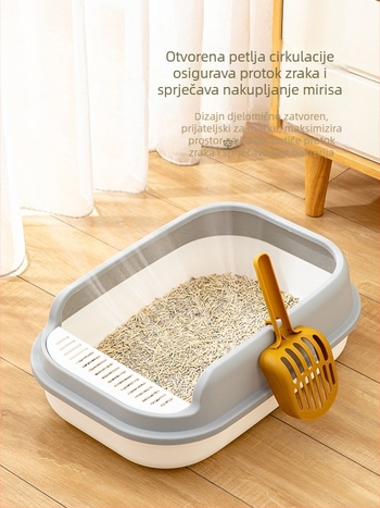 Kutija za mačji izmet s poluzatvorenim dizajnom, otvoreni vrh, plastična konstrukcija protiv prskanja