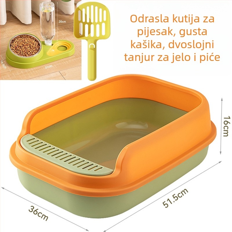 Kutija za mačji izmet s poluzatvorenim dizajnom, otvoreni vrh, plastična konstrukcija protiv prskanja