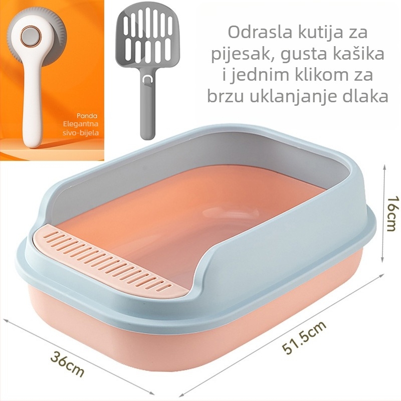 Kutija za mačji izmet s poluzatvorenim dizajnom, otvoreni vrh, plastična konstrukcija protiv prskanja