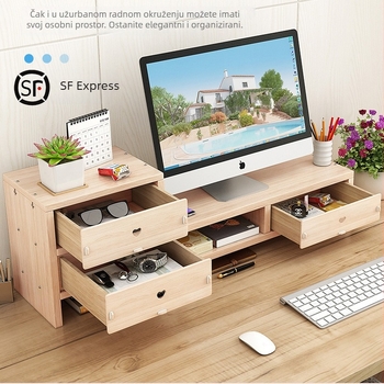 Tro-slojni stalak za monitor s desktop policom za pohranu, materijal ploča, montaža potrebna, za ured i dom