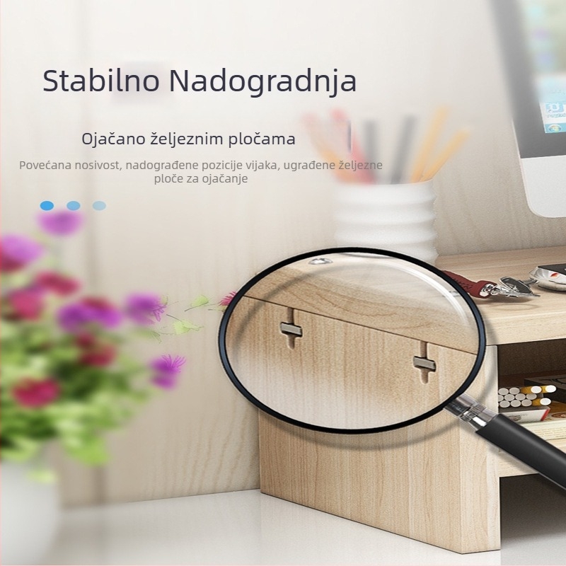 Tro-slojni stalak za monitor s desktop policom za pohranu, materijal ploča, montaža potrebna, za ured i dom