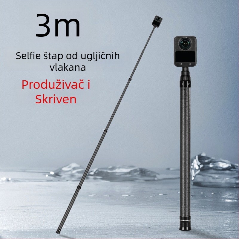 7-segmentna teleskopna selfie palica od karbonskih vlakana i aluminijske legure, s 1/4 inčnim navojem i za akcijsku kameru, nosivost ispod 2 kg