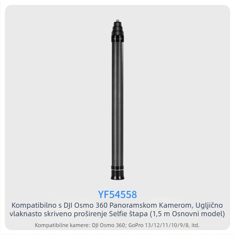7-segmentna teleskopna selfie palica od karbonskih vlakana i aluminijske legure, s 1/4 inčnim navojem i za akcijsku kameru, nosivost ispod 2 kg