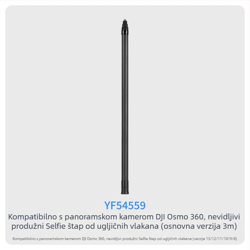 7-segmentna teleskopna selfie palica od karbonskih vlakana i aluminijske legure, s 1/4 inčnim navojem i za akcijsku kameru, nosivost ispod 2 kg