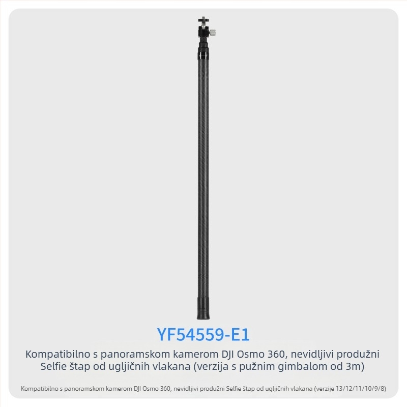 7-segmentna teleskopna selfie palica od karbonskih vlakana i aluminijske legure, s 1/4 inčnim navojem i za akcijsku kameru, nosivost ispod 2 kg